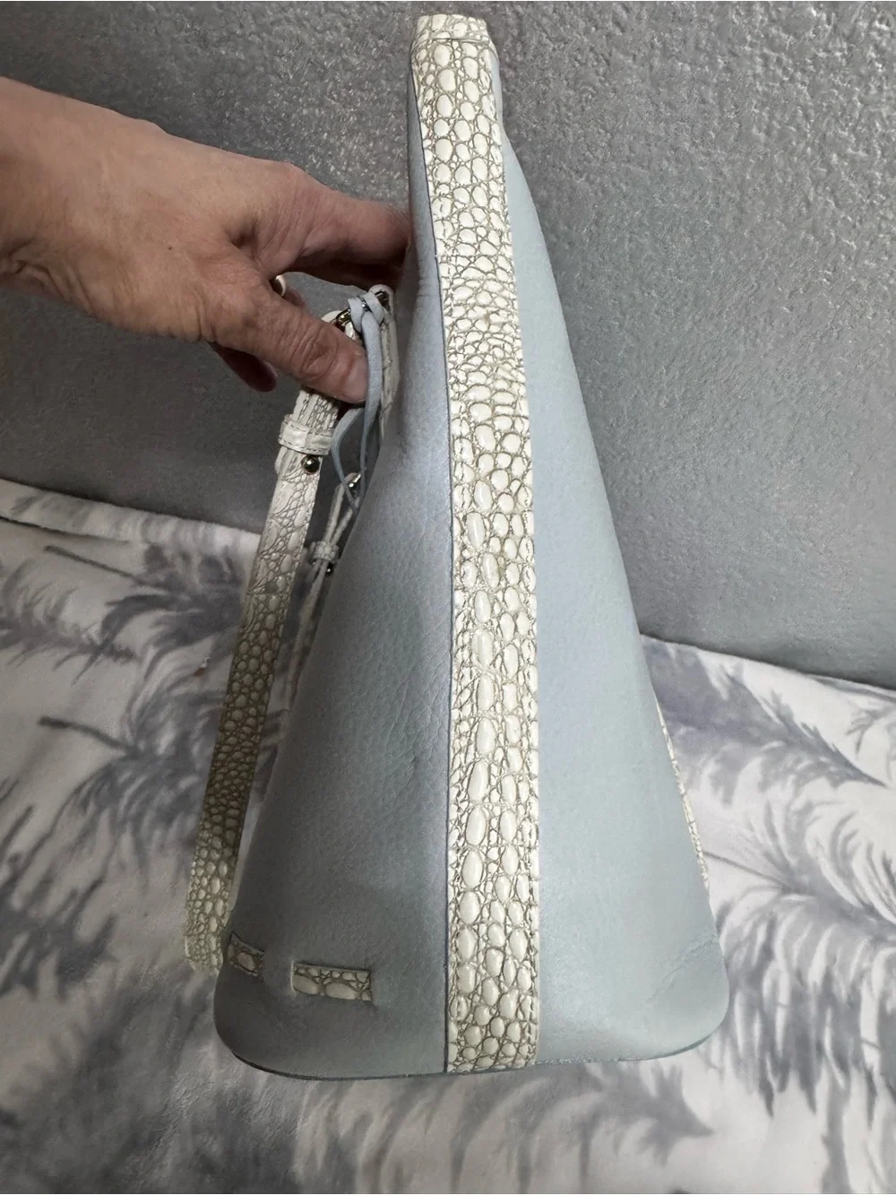 Brahmin Powder Blue Tote with White Croc-Trim